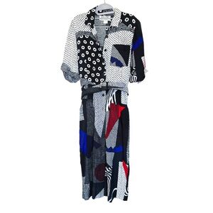 J. ELLIS | RARE Vintage 80s Patterned Dress with Notched Collar